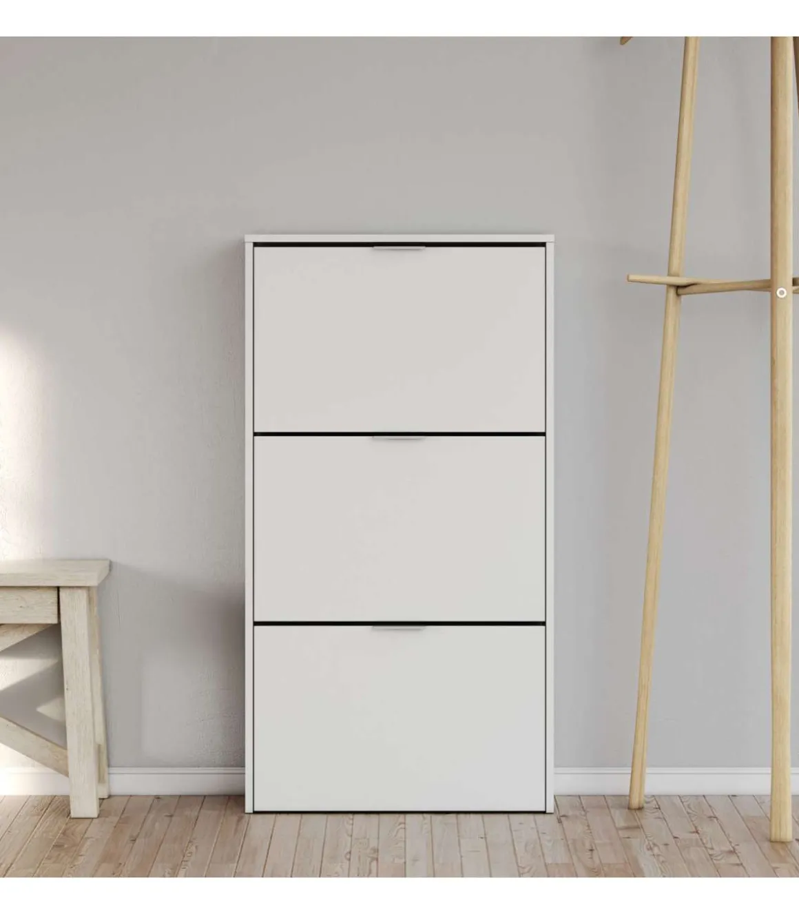 Mueble Zapatero 3 trampones Almanzora acabado blanco, 60 cm(ancho) 113 cm(altura) 22 cm(fondo).