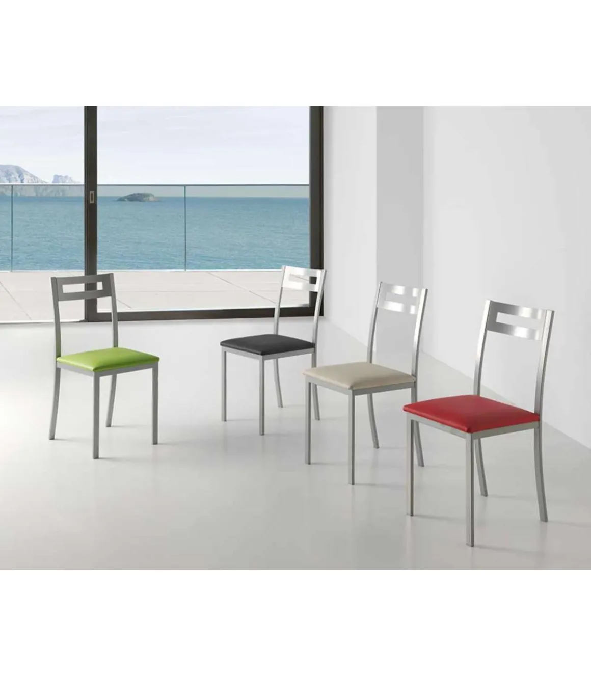 Pack de 4 sillas Clara acabado polipiel verde, 41 x 47 x 86 cm (largo x alto x ancho)