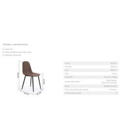 Pack de 4 sillas comedor Hall tapizado textil gris, 84cm(alto) 44,5cm(ancho) 54,5cm(largo)