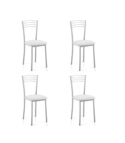 Pack de 4 sillas Md-Gabia tapizadas en tejido PU blanco, 89cm(alto) 40cm(ancho) 45cm(largo)