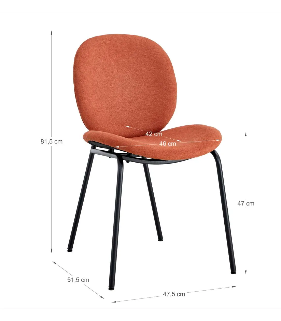 Pack de 2 sillas modelo Coro tapizado textil teja, 81.5cm(alto) 45cm(ancho) 57.5cm(largo)