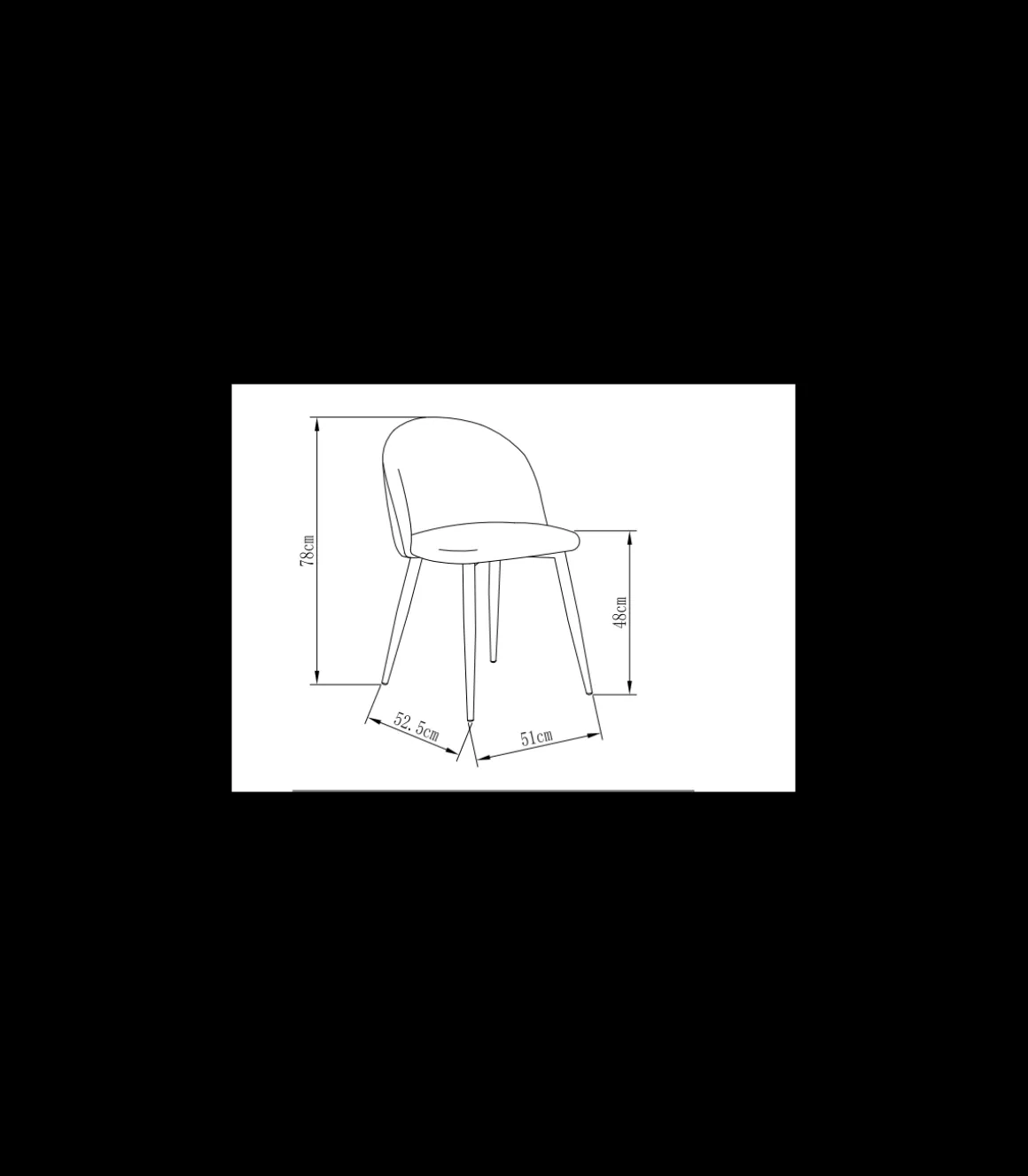 Pack de 4 sillas modelo Mercedes tapizadas en terciopelo negro, 51cm(ancho ) 78cm(altura) 52.5cm(fondo)