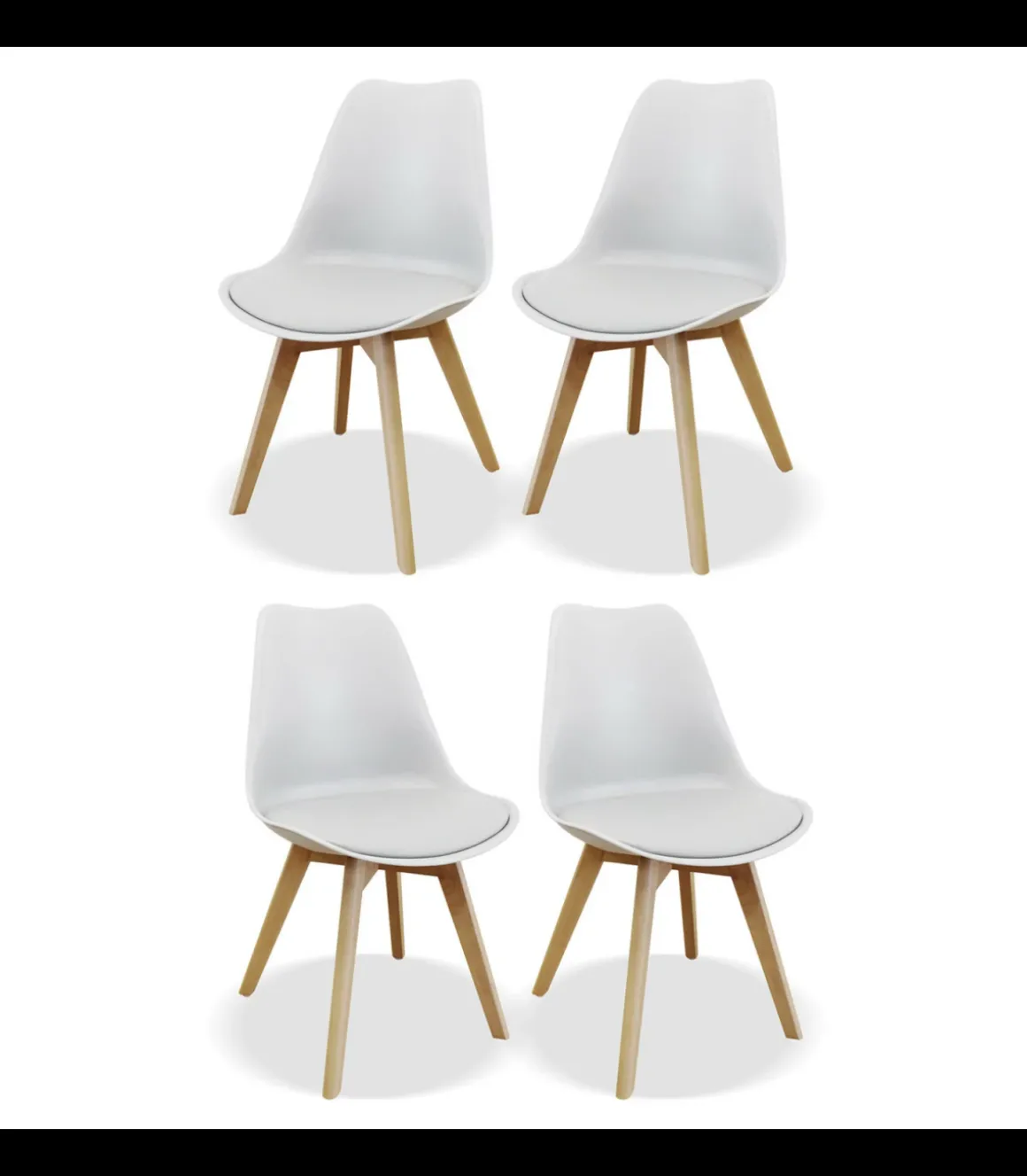 Pack de 4 sillas modelo Osaka tapizadas en polipiel blanco, 83cm(alto) 50cm(ancho) 52cm(largo)