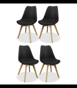 Pack de 4 sillas modelo Osaka tapizadas en polipiel negro, 83cm(alto) 50cm(ancho) 52cm(largo)