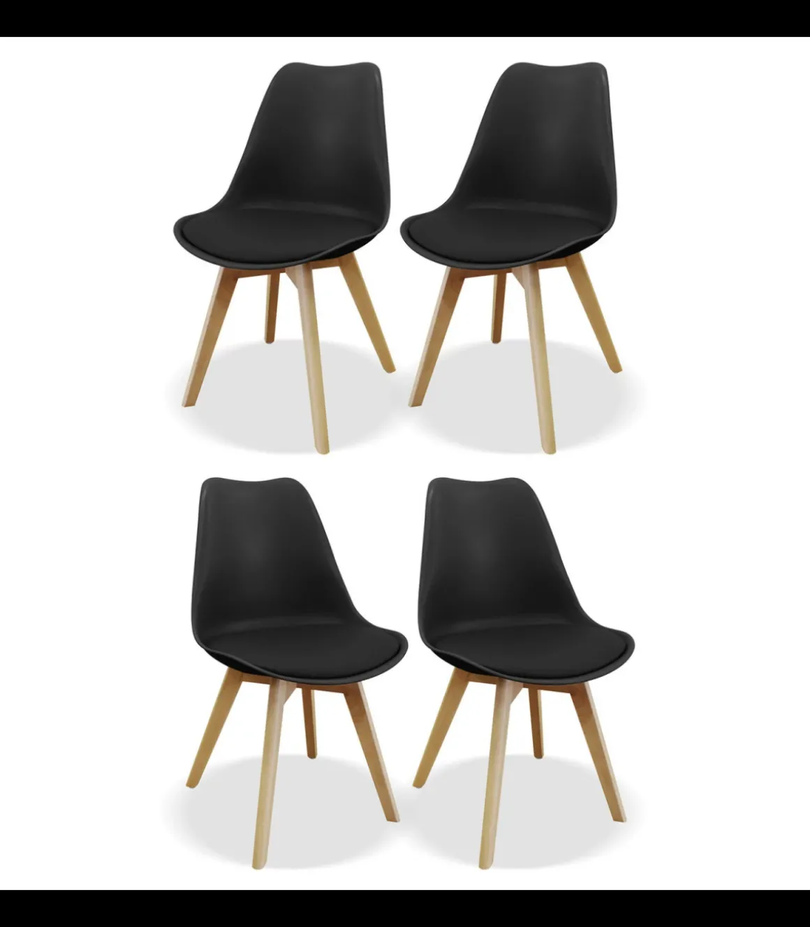 Pack de 4 sillas modelo Osaka tapizadas en polipiel negro, 83cm(alto) 50cm(ancho) 52cm(largo)