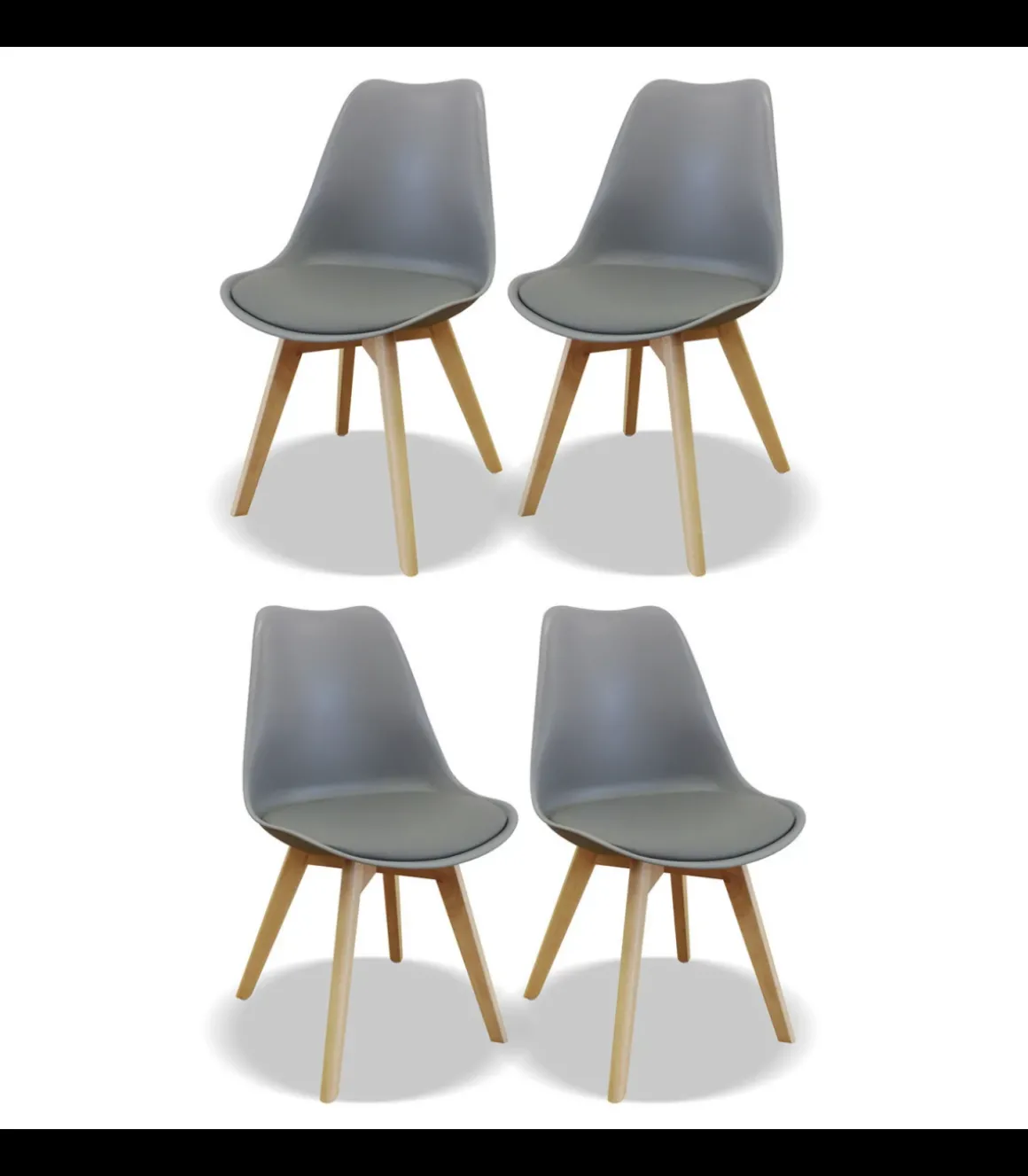 Pack de 4 sillas modelo Osaka tapizadas en polipiel gris, 83cm(alto) 50cm(ancho) 52cm(largo)