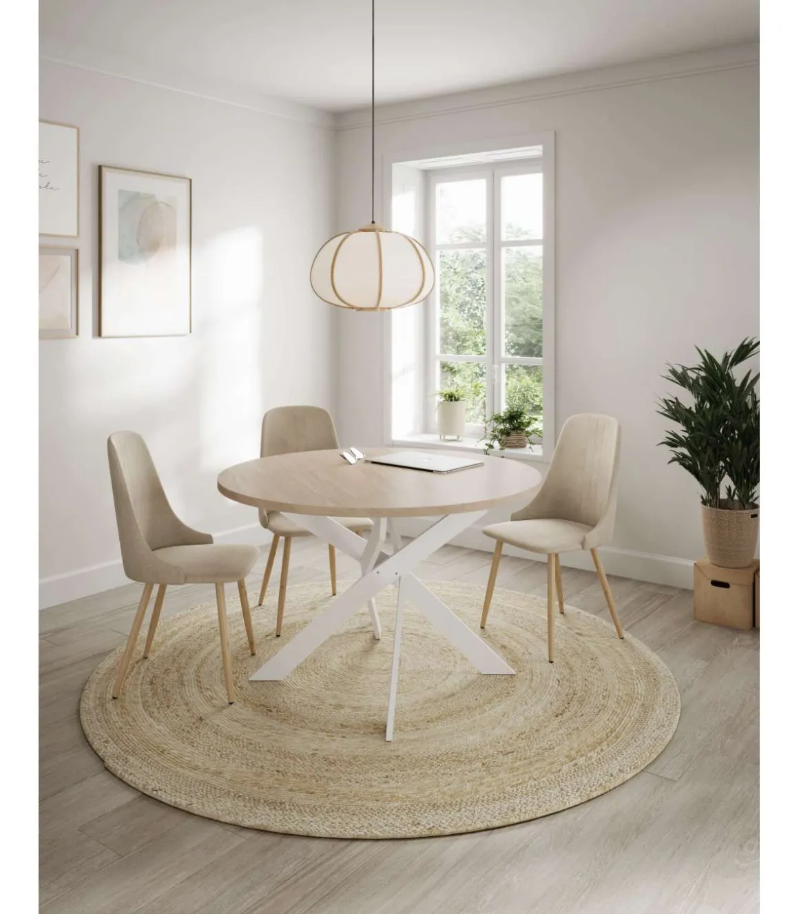 Pack de 4 sillas para cocina o comedor Diego tapizado textil beige, 91cm(alto) 50cm(ancho) 57cm(fondo)