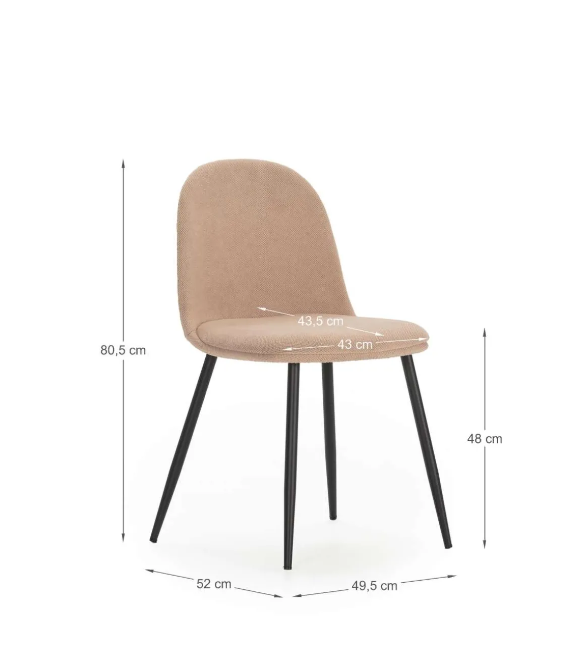 Pack de 4 sillas para cocina o comedor Dalila tapizado textil rosa claro, 48/80cm(alto) 49.5cm(ancho) 52cm(fondo)
