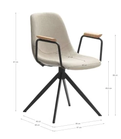 Pack de 2 sillones giratorias modelo Tajo con brazos tapizado textil beige, 81cm(alto) 61cm(ancho) 59cm(largo)