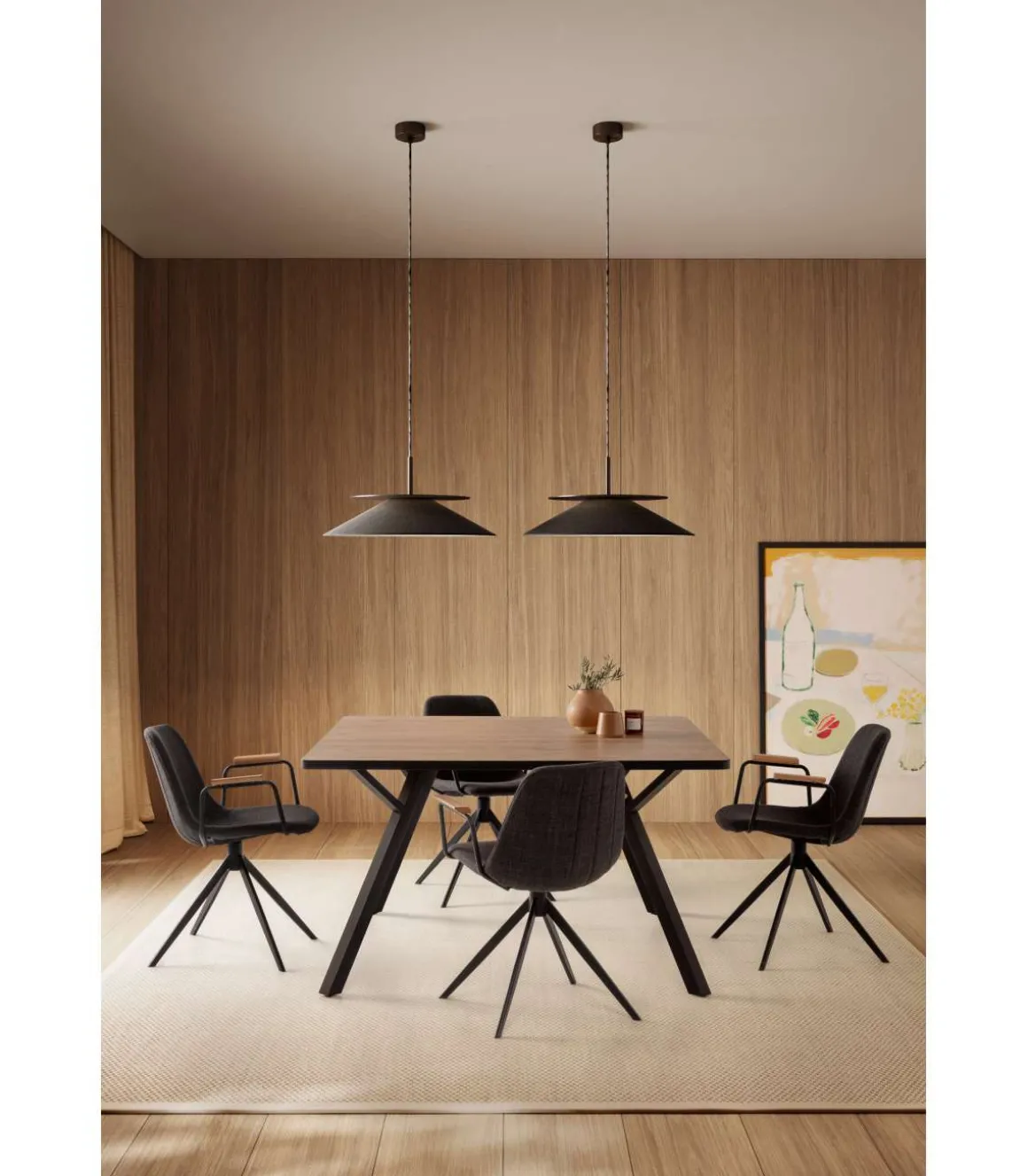 Pack de 2 sillones giratorias modelo Tajo con brazos tapizado textil negro, 81cm(alto) 61cm(ancho) 59cm(largo)