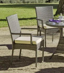 Pack de 2 sillones huitex apilables con cojines Mali acabado ratan sintetico gris, 90cm(alto) 55cm(ancho) 55cm(fondo)