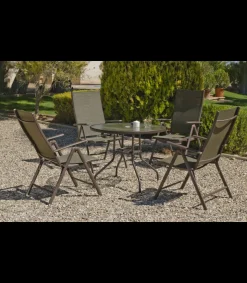 Pack de 4 Sillones o tumbonas plegables acero/textilen Macao-5 bronce