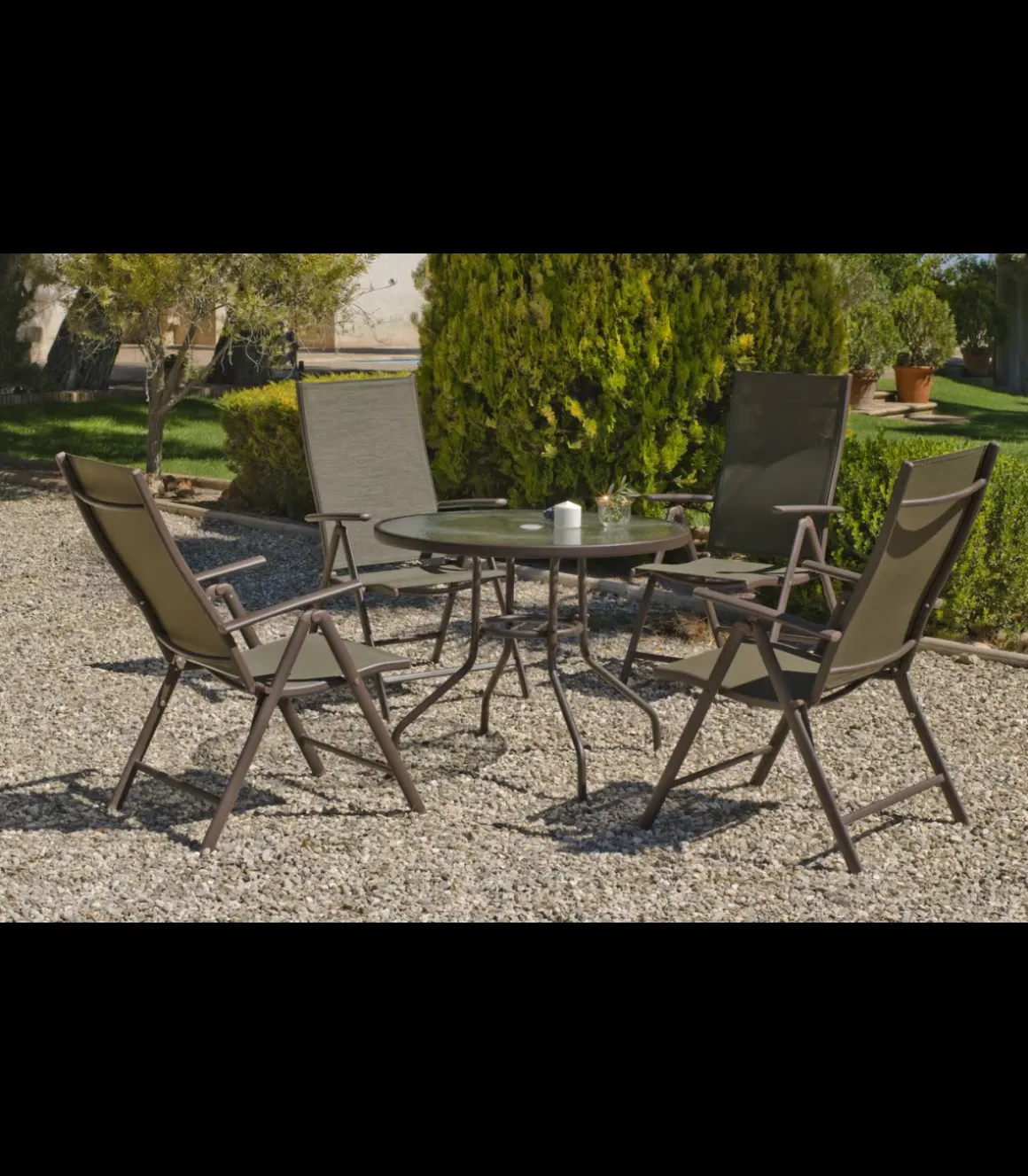 Pack de 4 Sillones o tumbonas plegables acero/textilen Macao-5 bronce