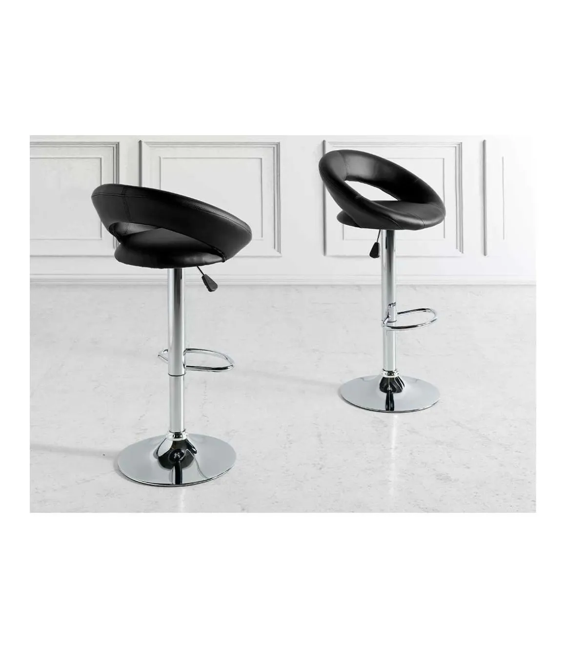 Pack de 2 taburetes elevables Zoe tapizados en polipiel negro, 53 x 47 x 80/101 cm (largo x alto x ancho)