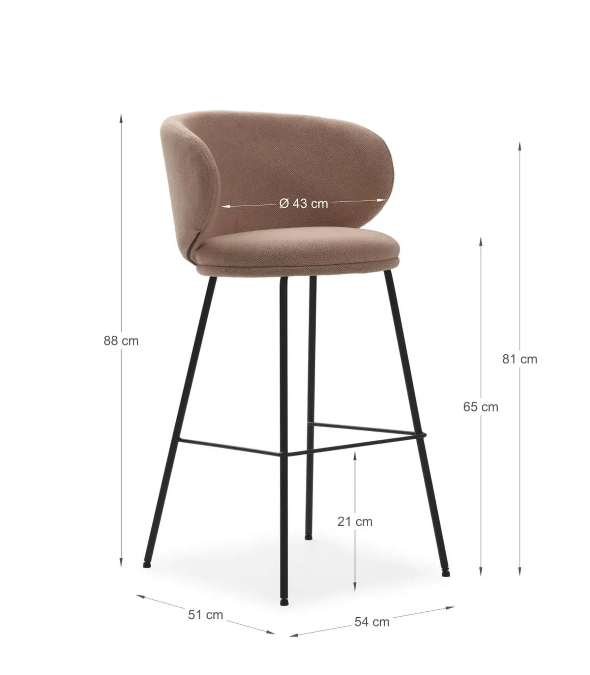 Pack de 2 taburetes modelo Rebeca acabado rosa claro, 99cm(alto) 53cm(ancho) 56cm (largo)