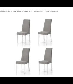 Pack 4 sillas Loja en madera de haya color blanco. 100 cm(alto), 43 cm(ancho), 44 cm(fondo)