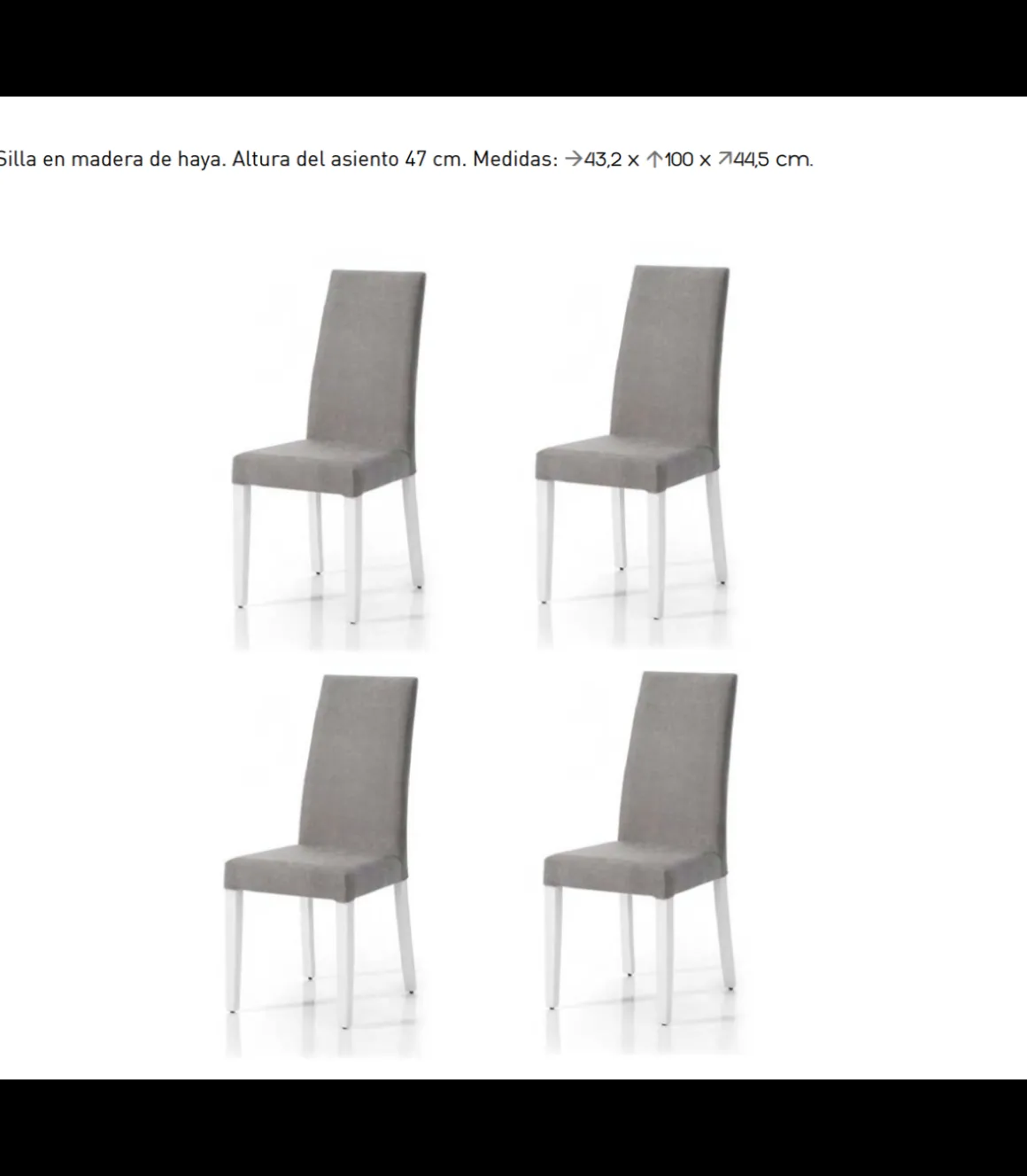 Pack 4 sillas Loja en madera de haya color blanco. 100 cm(alto), 43 cm(ancho), 44 cm(fondo)