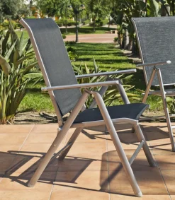 Pack 4 sillones o tumbonas acero/textilen Seul-5 plegables