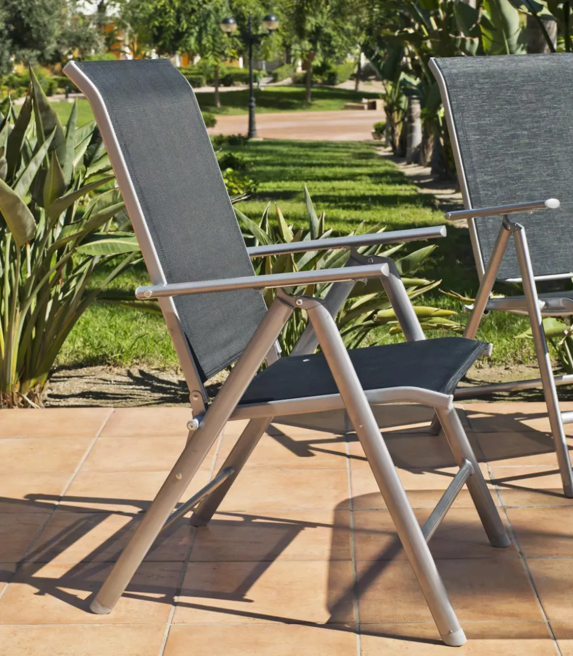 Pack 4 sillones o tumbonas acero/textilen Seul-5 plegables