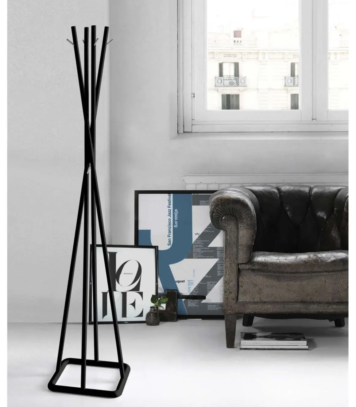Perchero mod. 469 acabado lacado negro, 180cm(alto) 38cm(ancho) 38cm(largo)