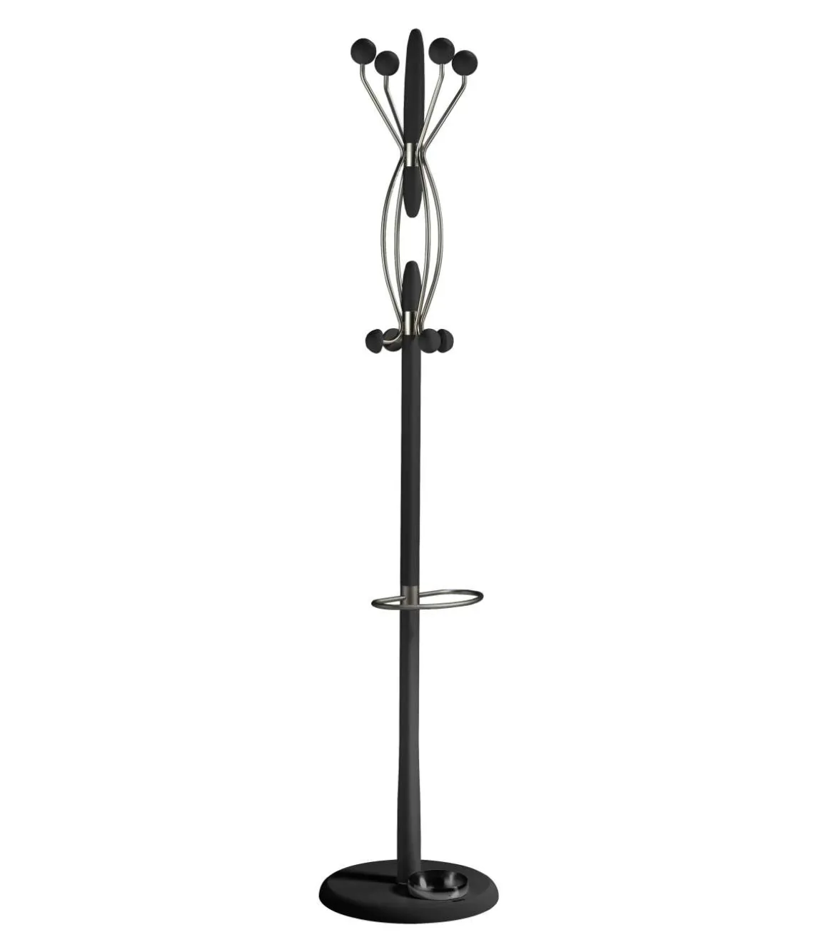 Perchero mod. 425 con paragüero herrajes cromo satinado lacado negro, 184 cm(alto)37 cm(ancho)37 cm(largo)
