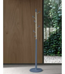 Perchero moderno mod. 413 herrajes en cromo satinado lacado azul, 190 cm(alto)37 cm(ancho)37 cm(largo)