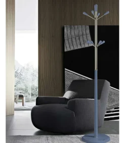 Perchero moderno mod. 414 herrajes cromo satinado lacado azul, 180 cm(alto)37 cm(ancho)37 cm(largo)