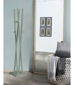 Perchero moderno mod. 470 herrajes cromo brillo lacado verde, 182 cm(alto)34 cm(ancho)34 cm(largo)