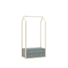 Perchero vestidor para dormitorio Dylan 2 cajones en verde kaki/cera blanca, 170cm(alto) 80cm(ancho) 40cm(fondo).