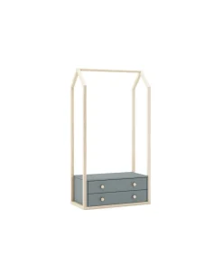 Perchero vestidor para dormitorio Dylan 2 cajones en verde kaki/cera blanca, 170cm(alto) 80cm(ancho) 40cm(fondo).
