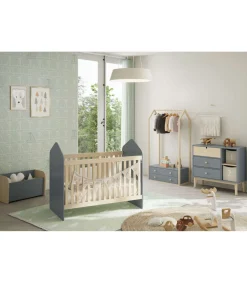 Perchero vestidor para dormitorio Dylan 2 cajones en verde kaki/cera blanca, 170cm(alto) 80cm(ancho) 40cm(fondo).