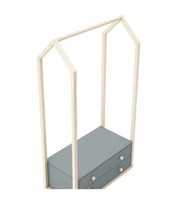 Perchero vestidor para dormitorio Dylan 2 cajones en verde kaki/cera blanca, 170cm(alto) 80cm(ancho) 40cm(fondo).