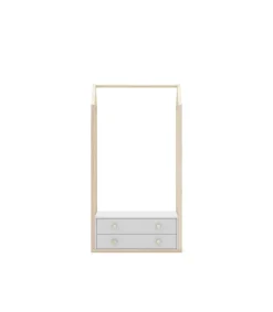 Perchero vestidor para dormitorio Dylan 2 cajones en blanco/cera blanca, 170cm(alto) 80cm(ancho) 40cm(fondo).