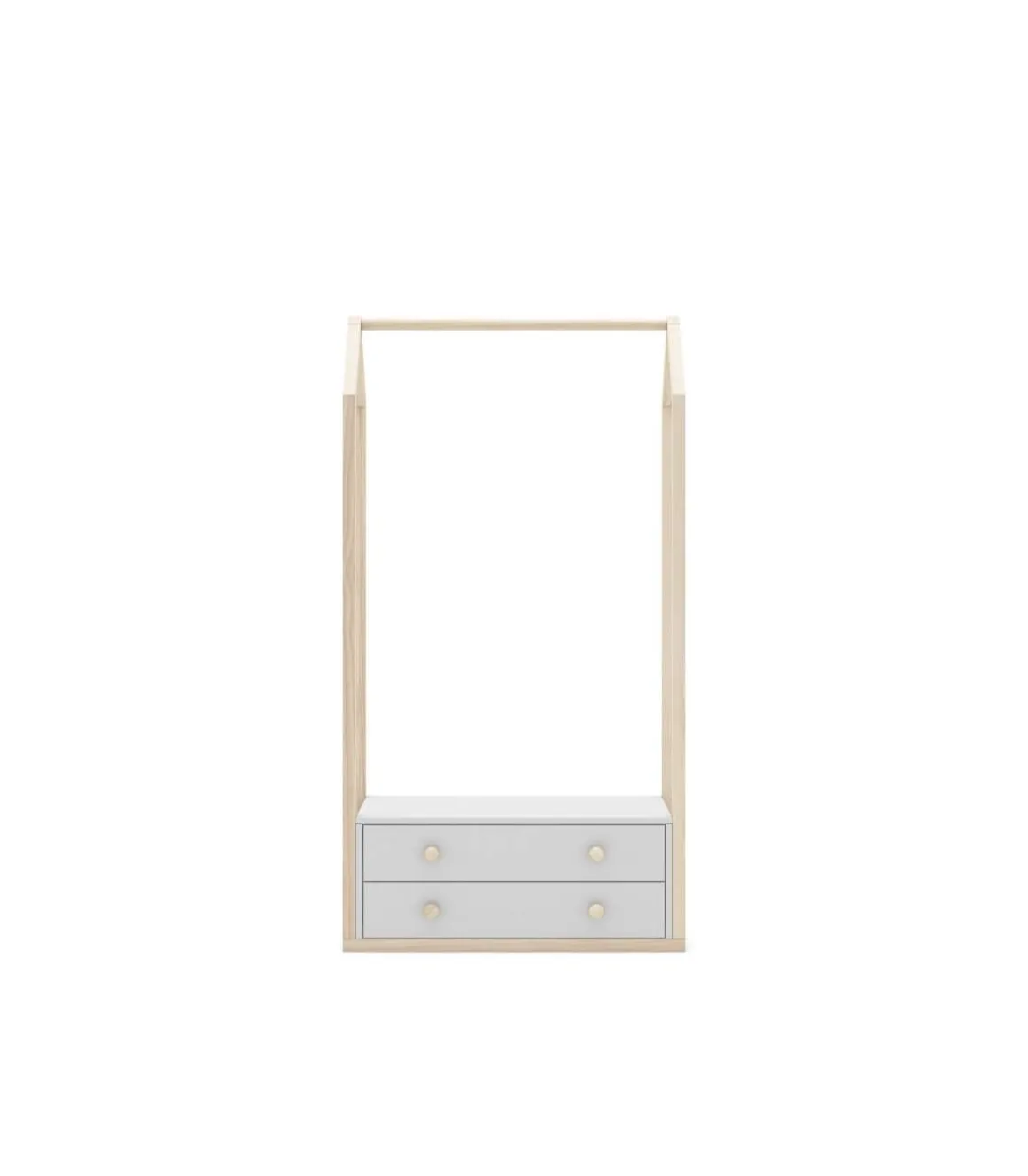 Perchero vestidor para dormitorio Dylan 2 cajones en blanco/cera blanca, 170cm(alto) 80cm(ancho) 40cm(fondo).
