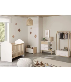 Perchero vestidor para dormitorio Dylan 2 cajones en blanco/cera blanca, 170cm(alto) 80cm(ancho) 40cm(fondo).