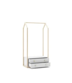 Perchero vestidor para dormitorio Dylan 2 cajones en blanco/cera blanca, 170cm(alto) 80cm(ancho) 40cm(fondo).