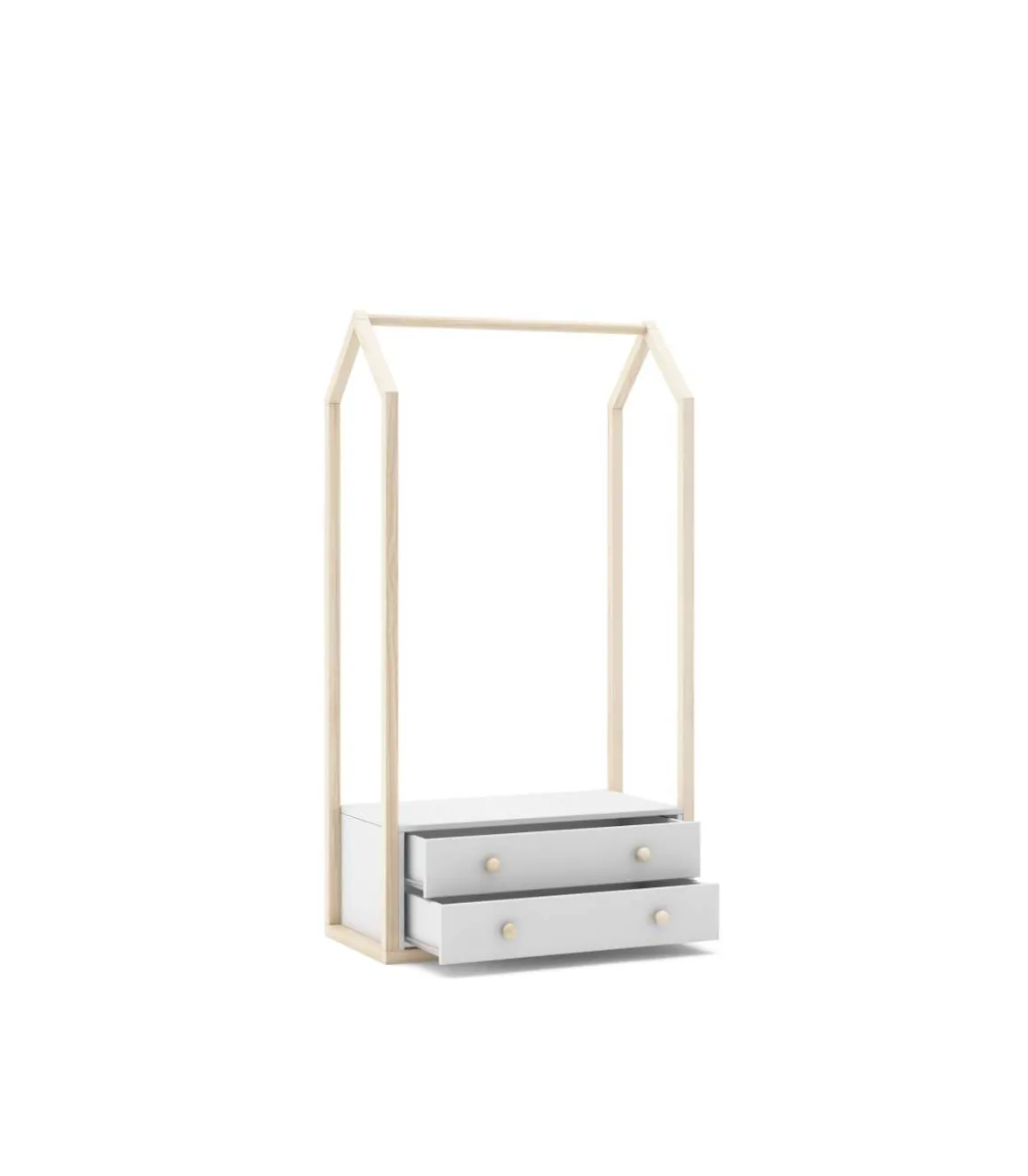 Perchero vestidor para dormitorio Dylan 2 cajones en blanco/cera blanca, 170cm(alto) 80cm(ancho) 40cm(fondo).