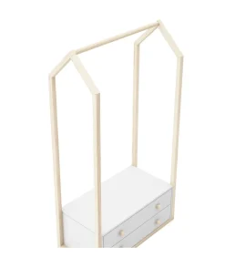 Perchero vestidor para dormitorio Dylan 2 cajones en blanco/cera blanca, 170cm(alto) 80cm(ancho) 40cm(fondo).