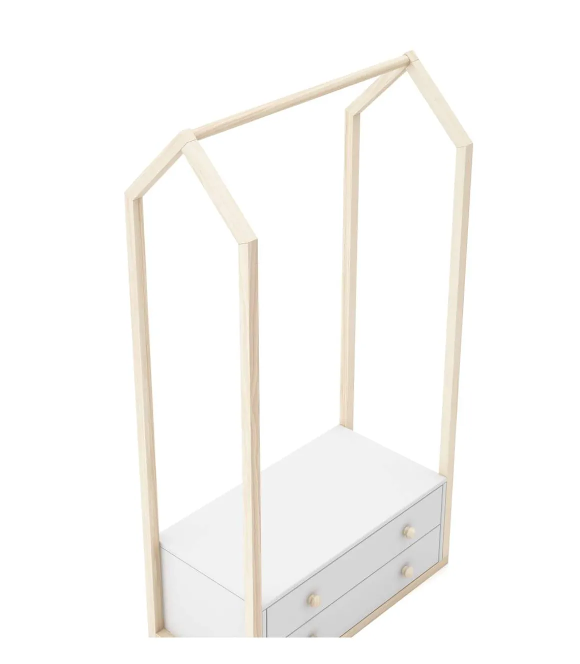 Perchero vestidor para dormitorio Dylan 2 cajones en blanco/cera blanca, 170cm(alto) 80cm(ancho) 40cm(fondo).