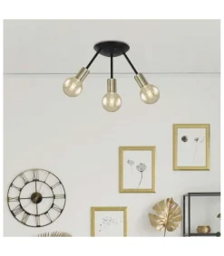 Plafón 3 luces modelo Tripoli acabado negro-cuero 33 cm(alto)20 cm(ancho)20 cm(largo)