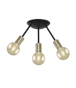 Plafón 3 luces modelo Tripoli acabado negro-cuero 33 cm(alto)20 cm(ancho)20 cm(largo)