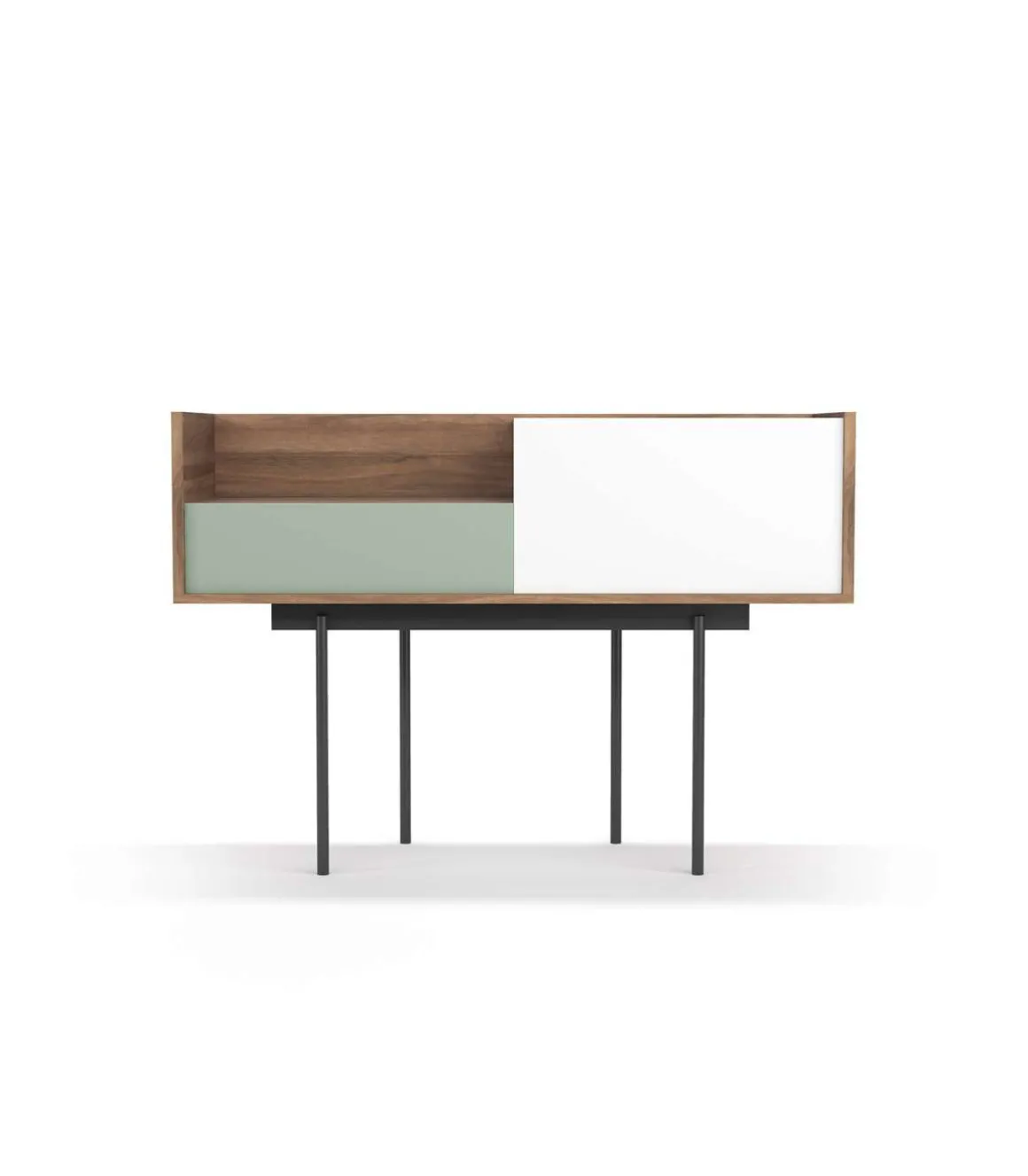 Recibidor modelo 673 acabado nogal combinado con verde y blanco, 84cm(alto) 122cm(ancho) 42cm(prof.)