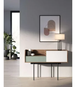 Recibidor modelo 673 acabado nogal combinado con verde y blanco, 84cm(alto) 122cm(ancho) 42cm(prof.)