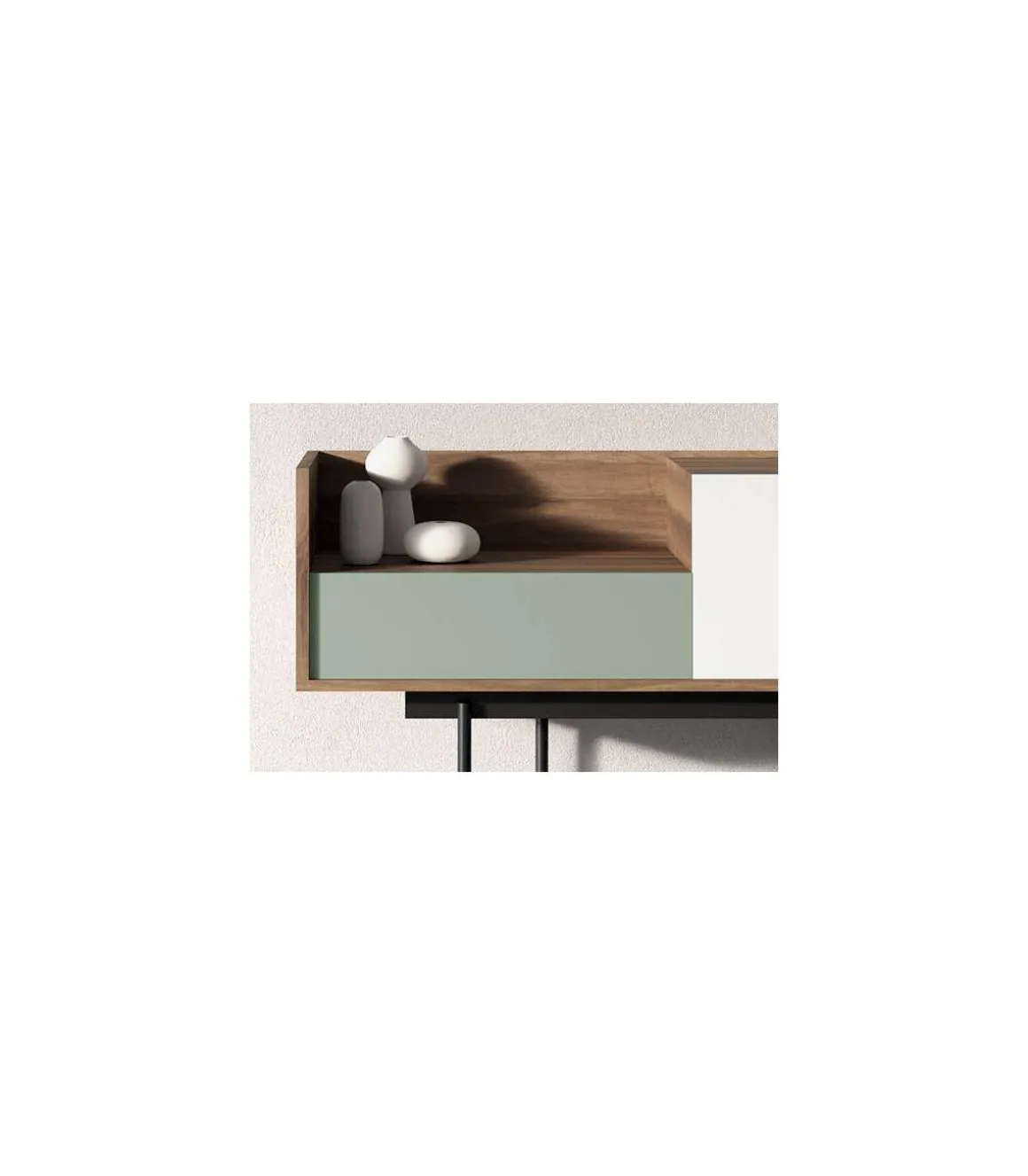 Recibidor modelo 673 acabado nogal combinado con verde y blanco, 84cm(alto) 122cm(ancho) 42cm(prof.)
