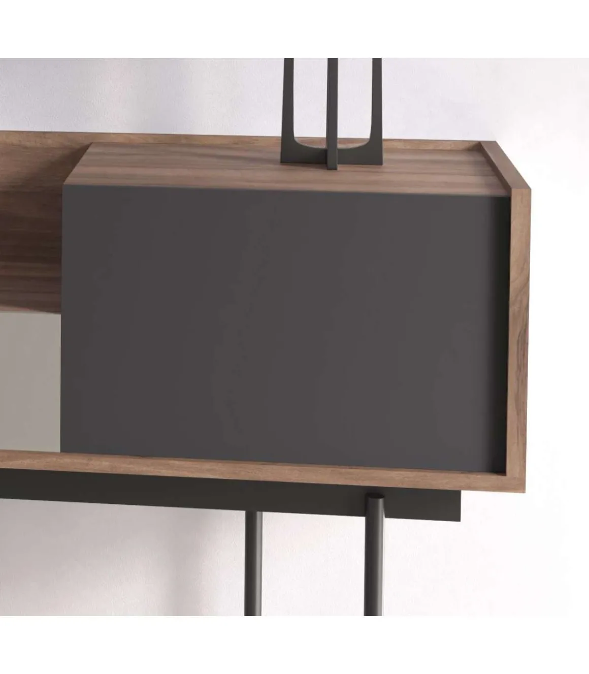 Recibidor modelo 671 acabado nogal combinado con arena y grafito, 84cm(alto) 98cm(ancho) 31cm(prof.)