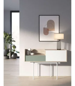 Recibidor modelo 673 acabado roble combinado con verde y blanco, 84cm(alto) 122cm(ancho) 42cm(prof.)