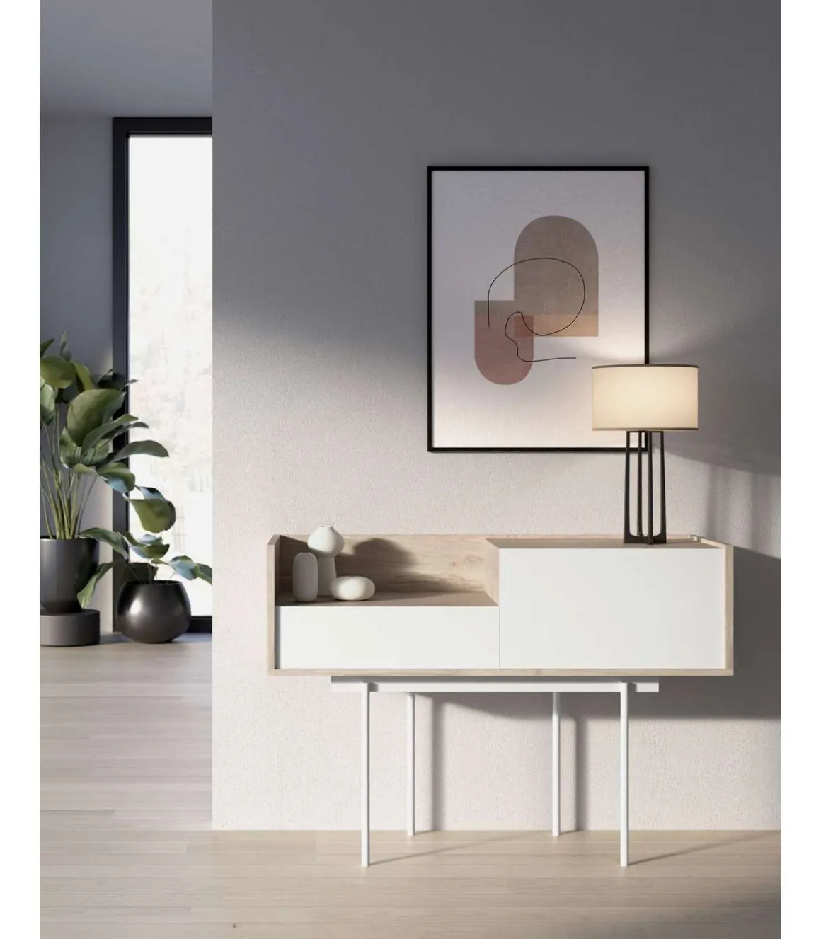 Recibidor modelo 673 acabado roble/blanco, 84cm(alto) 122cm(ancho) 42cm(prof.)