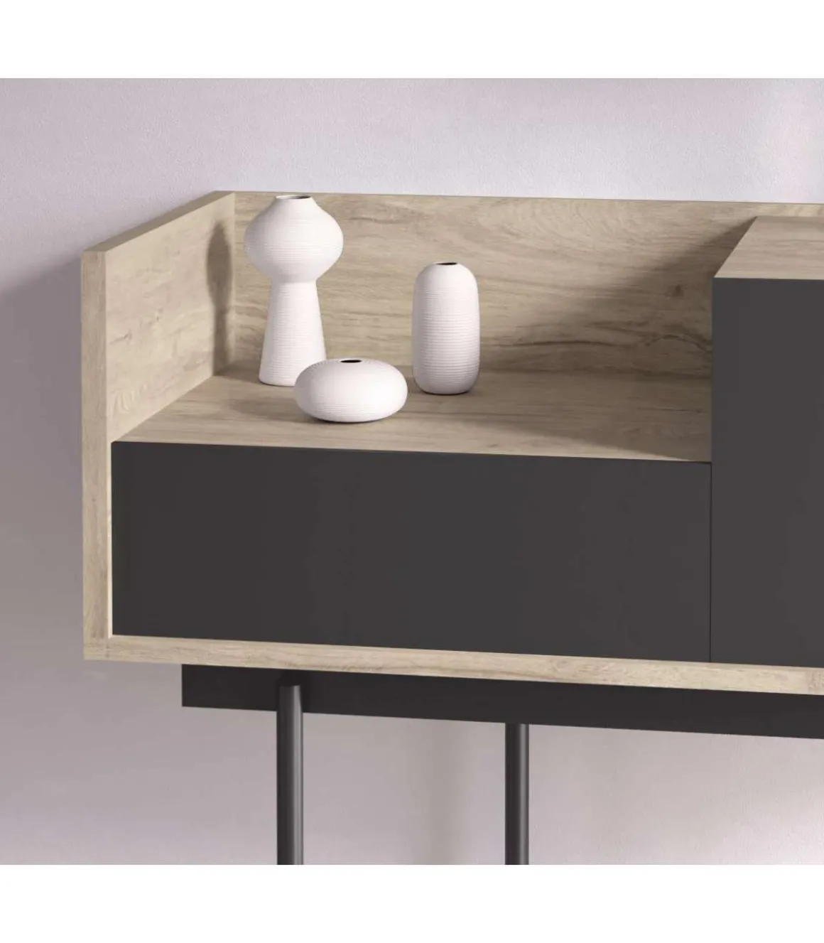 Recibidor modelo 671 acabado roble combinado con grafito, 84cm(alto) 98cm(ancho) 31cm(prof.)