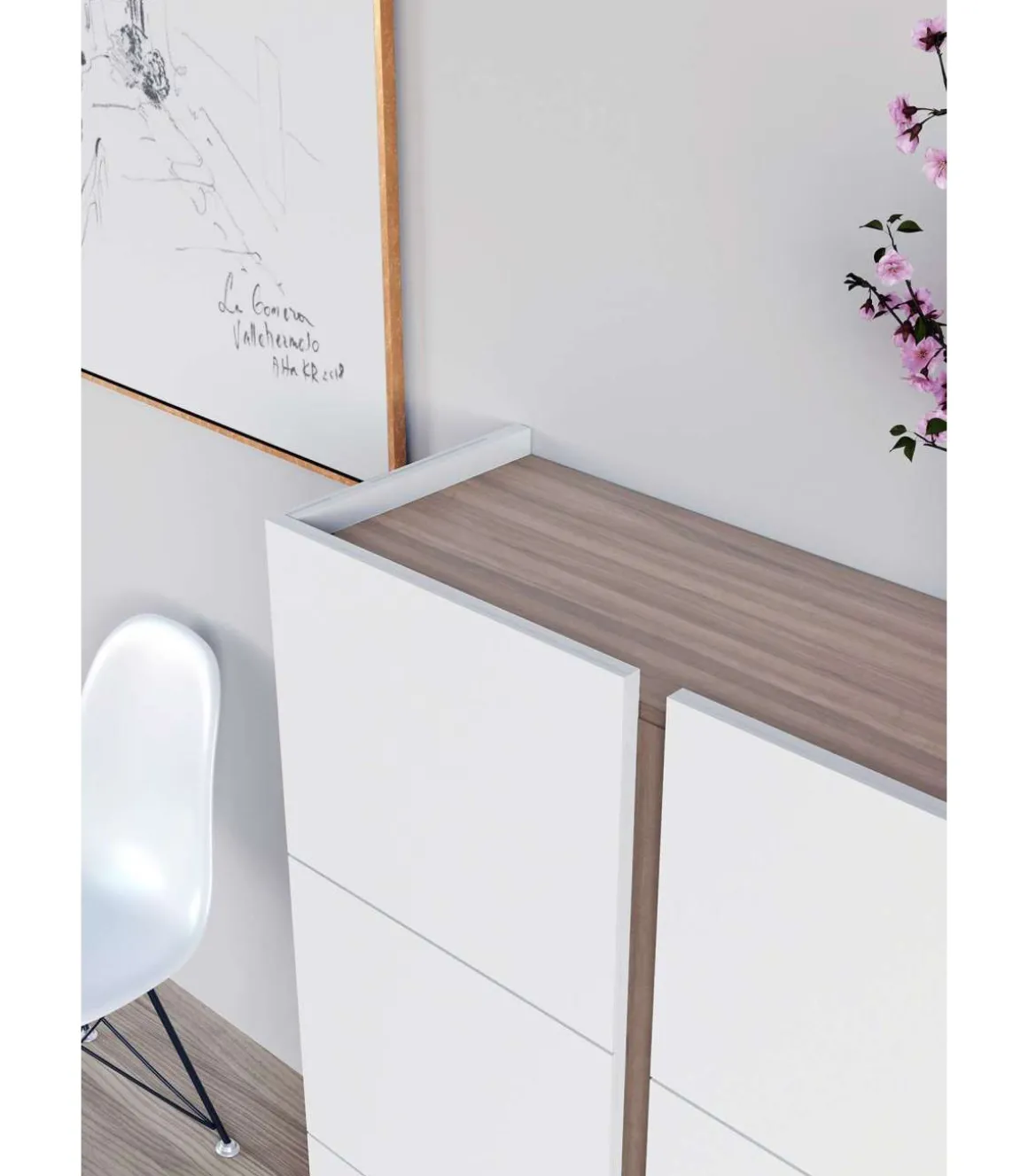 Recibidor zapatero modelo 517 acabado blanco/nogal claro, 122 x 95 x 35 (alto x ancho x fondo)