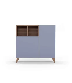Recibidor zapatero modelo 510 acabado nogal puertas en azul. 90x90x26 (alto x ancho x fondo)